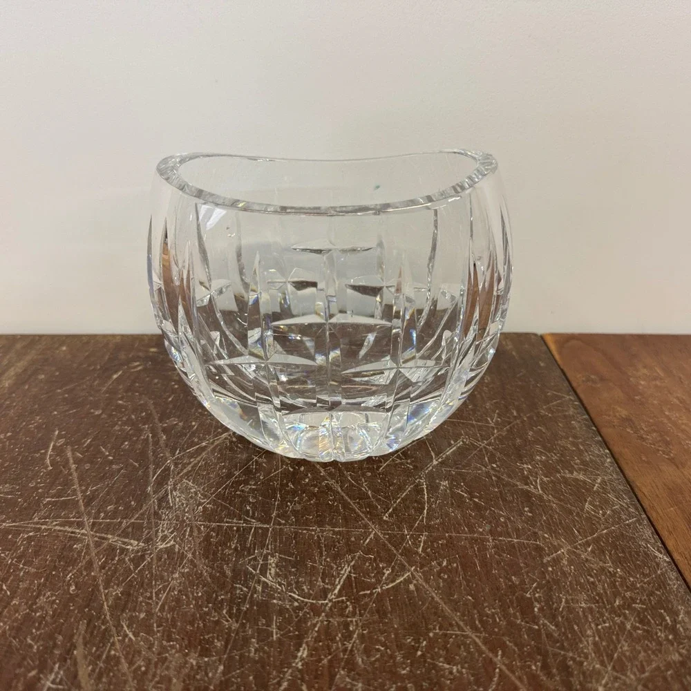 Oval Crystal Squat‎ Vase Candle Holder Cut Glass Decor